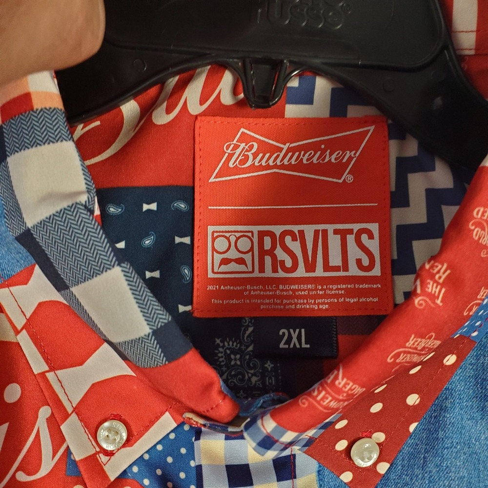 RSVLTS Budweiser Bud-dana KUNUFLEX Shirt Mens 2XL Long Sleeve Button Down Red - Picture 7 of 13